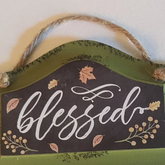 NWT Rustic Green Wood 'Blessed' Sign Farmhouse Summer Home Decor Plaque Michaels - Picture 2 of 4
